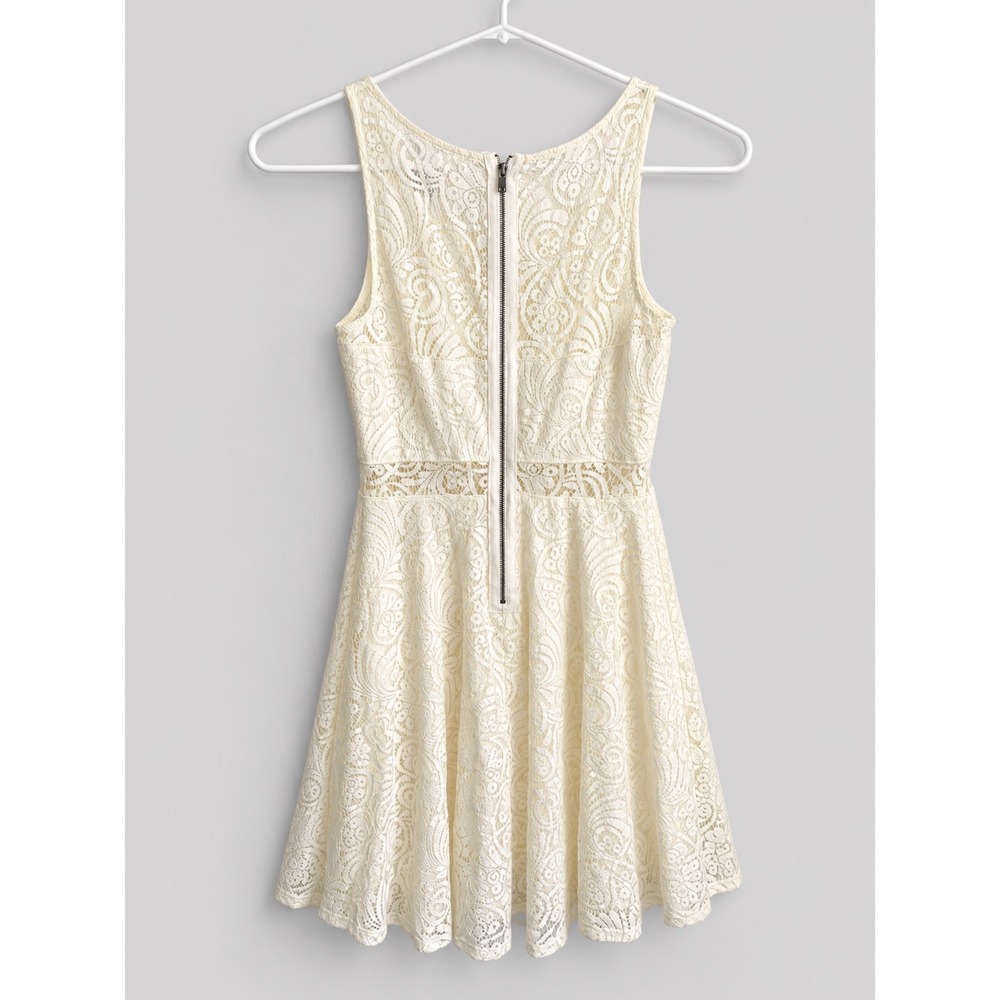 Coquette Feminine Romantic Lace Fit Flare Dress Cottagecore Bridal Shower Size S - Picture 4 of 7